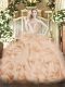 Peach Ball Gowns Sweetheart Sleeveless Organza Floor Length Lace Up Beading and Ruffles Sweet 16 Quinceanera Dress