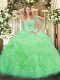 High End Apple Green V-neck Neckline Ruffles 15th Birthday Dress Sleeveless Lace Up