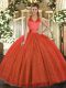 Lovely Rust Red Ball Gowns Sequins Quinceanera Gown Lace Up Tulle Sleeveless Floor Length