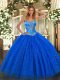 Dazzling Royal Blue Tulle and Sequined Lace Up Sweetheart Sleeveless Floor Length Quinceanera Dress Beading