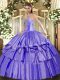 Lavender Ball Gowns Beading and Ruffled Layers Quinceanera Dresses Lace Up Organza and Taffeta Sleeveless Floor Length