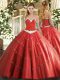 Floor Length Coral Red Quince Ball Gowns Sweetheart Sleeveless Lace Up