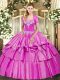 Lilac Ball Gowns Organza and Taffeta Sweetheart Sleeveless Beading and Ruffled Layers Floor Length Lace Up 15th Birthday Dress