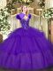 Custom Designed Purple Sweetheart Lace Up Ruffled Layers Sweet 16 Dresses Sleeveless
