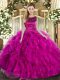 Nice Fuchsia Lace Up 15 Quinceanera Dress Ruffles Sleeveless Floor Length