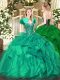 Turquoise Organza Lace Up Sweetheart Sleeveless Floor Length Quinceanera Dresses Beading and Ruffles