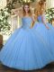 Colorful Aqua Blue Ball Gowns Tulle Sweetheart Sleeveless Beading Floor Length Lace Up Quinceanera Gowns
