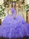 Lavender Sleeveless Organza Lace Up Sweet 16 Quinceanera Dress for Military Ball and Sweet 16 and Quinceanera