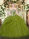 Romantic Strapless Sleeveless Lace Up Quinceanera Gowns Olive Green Tulle