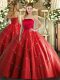 Vintage Red Ball Gowns Appliques Quinceanera Dresses Lace Up Tulle Sleeveless Floor Length