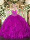 Sweetheart Sleeveless Tulle Ball Gown Prom Dress Beading and Ruffles Lace Up