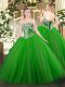 Sophisticated Sleeveless Tulle Floor Length Lace Up Quince Ball Gowns in Green with Beading