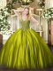 Elegant Olive Green V-neck Neckline Beading Sweet 16 Quinceanera Dress Sleeveless Lace Up
