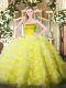 Yellow Zipper Sweet 16 Dress Ruffled Layers Sleeveless Floor Length