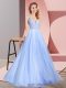 Shining Light Blue Sleeveless Lace Floor Length Evening Dress