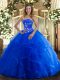 Fashion Strapless Sleeveless Tulle 15th Birthday Dress Beading and Ruffles Lace Up