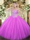 Lilac Ball Gowns Appliques 15th Birthday Dress Lace Up Tulle Sleeveless Floor Length