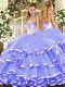 Floor Length Lavender Sweet 16 Quinceanera Dress Organza Sleeveless Beading and Ruffled Layers