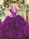 Purple Organza Lace Up Sweet 16 Dresses Sleeveless Floor Length Beading and Ruffles