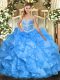 Hot Selling Baby Blue Organza Lace Up Sweetheart Sleeveless Floor Length Sweet 16 Dress Beading and Ruffles