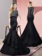 Top Selling Floor Length Zipper Evening Dress Black for Prom and Party with Beading Sweep Train