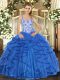 High End Sleeveless Beading and Appliques and Ruffles Lace Up Sweet 16 Dresses