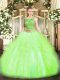Shining Floor Length Lace Up Quinceanera Gowns Yellow Green for Military Ball and Sweet 16 and Quinceanera with Beading and Ruffles