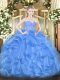 Edgy Baby Blue Sleeveless Beading and Lace and Ruffles Floor Length Vestidos de Quinceanera