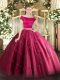 Exceptional Hot Pink Off The Shoulder Zipper Appliques Sweet 16 Quinceanera Dress Short Sleeves