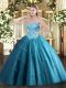 Fine Ball Gowns Quinceanera Gown Teal Sweetheart Tulle Sleeveless Floor Length Lace Up