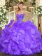 Nice Lavender Lace Up Sweetheart Beading and Ruffles 15 Quinceanera Dress Organza Sleeveless
