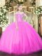 Free and Easy Fuchsia Tulle Lace Up Off The Shoulder Sleeveless Floor Length Quinceanera Dress Beading