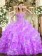 Fashionable Lilac Lace Up Sweet 16 Dress Embroidery and Ruffled Layers Sleeveless Floor Length