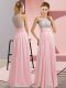 Glittering Baby Pink Scoop Side Zipper Beading Dress for Prom Sleeveless