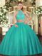 Tulle Sleeveless Floor Length Quinceanera Gowns and Beading