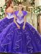 Attractive Purple Lace Up Sweetheart Beading Quinceanera Dress Tulle Cap Sleeves