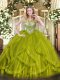 Modern Olive Green Sleeveless Tulle Lace Up Quinceanera Dresses for Sweet 16 and Quinceanera