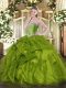 Decent Olive Green Ball Gowns Sweetheart Sleeveless Organza Floor Length Lace Up Beading and Ruffles Sweet 16 Dresses