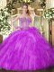 Spectacular Fuchsia Sweetheart Lace Up Beading and Ruffles Quinceanera Dress Sleeveless
