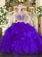 Decent Sleeveless Lace Up Floor Length Beading and Ruffles Sweet 16 Quinceanera Dress