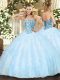 Light Blue Ball Gowns Tulle Sweetheart Sleeveless Beading and Ruffles Floor Length Lace Up Sweet 16 Dress