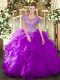 High Class Fuchsia Clasp Handle Quinceanera Dresses Beading and Ruffled Layers Sleeveless Floor Length