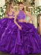 Top Selling Organza Sleeveless Floor Length Sweet 16 Dress and Beading and Ruffled Layers