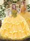 Gold Cap Sleeves Organza Zipper Quinceanera Dress for Sweet 16 and Quinceanera