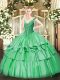 V-neck Sleeveless Organza and Taffeta Quinceanera Dresses Beading and Ruffled Layers Lace Up
