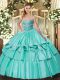 Fantastic Floor Length Apple Green Quinceanera Dresses Organza and Taffeta Sleeveless Beading and Ruffled Layers