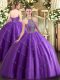 Latest Beading and Appliques Quinceanera Gowns Purple Lace Up Sleeveless Floor Length