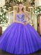 Ideal Purple Lace Up Sweetheart Beading Quinceanera Gown Tulle Sleeveless