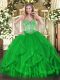Cheap Floor Length Ball Gowns Sleeveless Green Quinceanera Dresses Lace Up