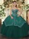 Ball Gowns Quince Ball Gowns Teal Sweetheart Taffeta and Tulle Sleeveless Floor Length Lace Up